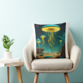 "輝くエレガンス:黒いクラゲ淡い色の" クッション (椅子)