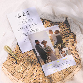 輝くエレガントなオールインワンQRコード3枚の写真の結婚式 箔招待状