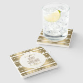 輝くエレガント金ゴールドストライプメリークリスマス ストーンコースター (横)