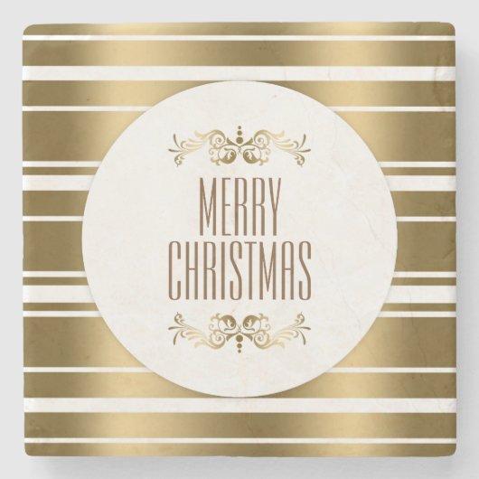 輝くエレガント金ゴールドストライプメリークリスマス ストーンコースター (正面)