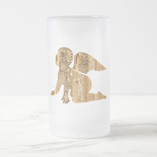 輝くエレガント黄金の天使の天空の白 フロストグラスビールジョッキ (中央)
