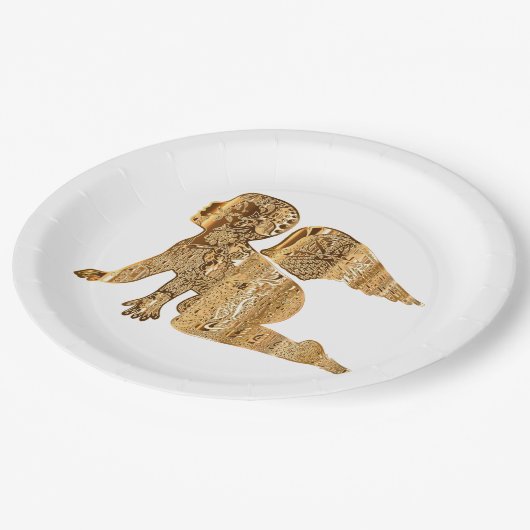 輝くエレガント黄金の天使の天空の白 ペーパープレート (アングル)