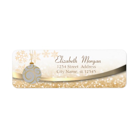 輝くエレガント《写真》ぼけ味、クリスマスボール、雪片 ラベル (正面)