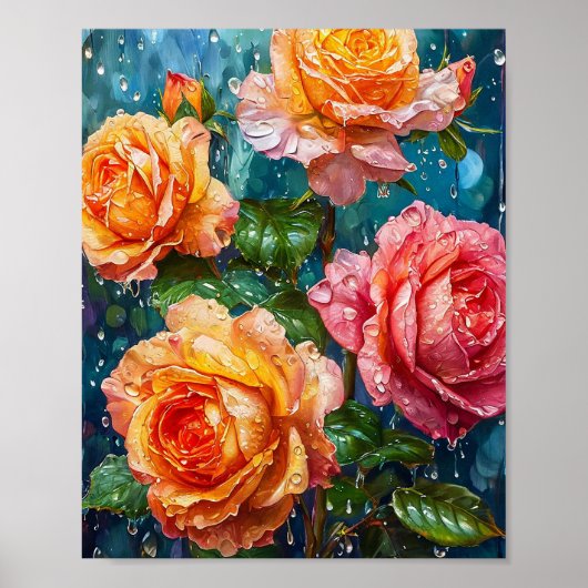 輝くオレンジのバラと露の雫 🌹🧡💧✨🌿 ポスター (正面)