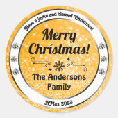 輝くオレンジの輝くグリッタークリスマスラベル ラウンドシール (正面)