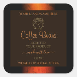 輝くオレンジ ブラウン マーブル 商品ラベル 花模様 スクエアシール