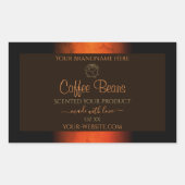 輝くオレンジ ブラウン マーブル 商品ラベル 花模様 長方形シール (正面)