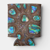 輝くオーストラリアン・ブラックオパール宝石を木で囲んで 缶クーラー (正面)