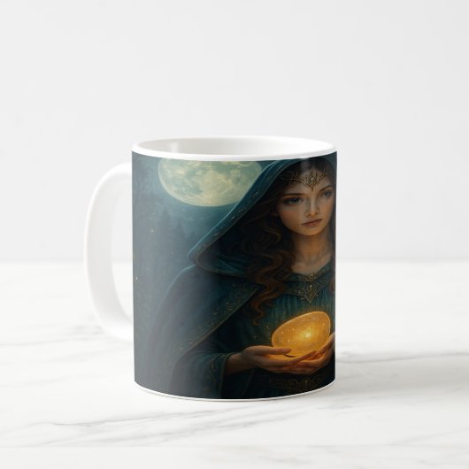 輝くオーブを持つ神秘の魔女 コーヒーマグカップ (正面左)