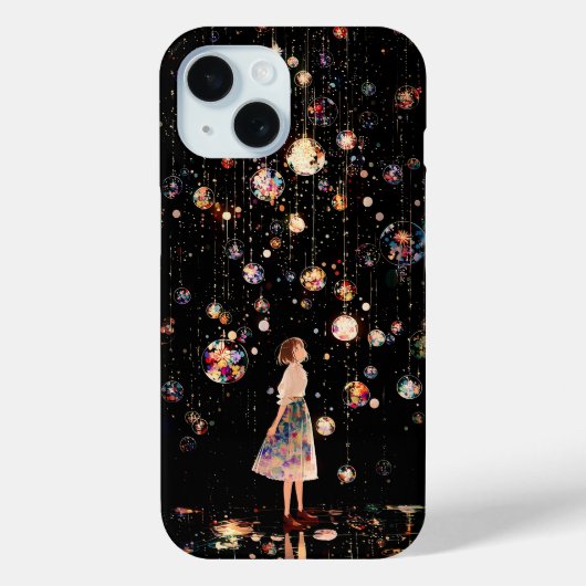 輝くオーブ 星空の夜 iPhone 15 カバー (裏面)