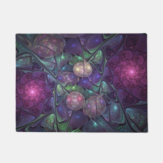 輝くカラフル抽象芸術モダンフラクタル芸術 ドアマット (正面)