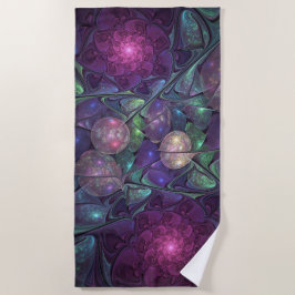 輝くカラフル抽象芸術モダンフラクタル芸術 ビーチタオル