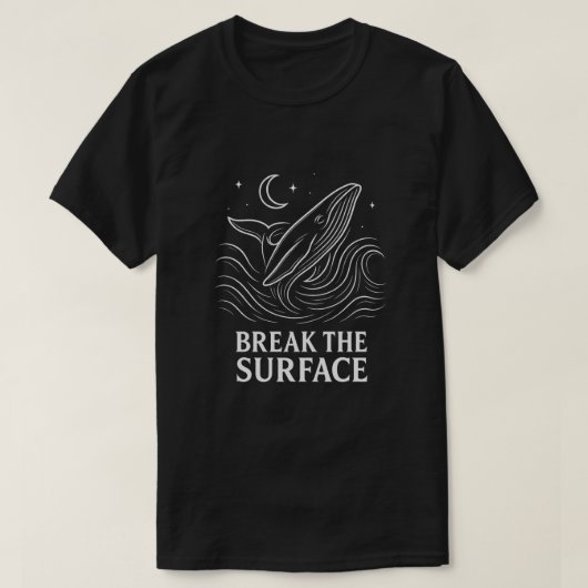 輝くクジラのラインアート オーシャンパワー Tシャツ (デザイン正面)