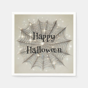 輝くクモの巣の幻想的なタンジェリンのハロウィンパーティー スタンダードカクテルナプキン