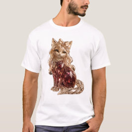 輝くクリスタル かわいい猫 ゴールデンピンク Tシャツ