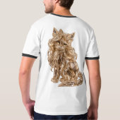 輝くクリスタル かわいい猫 ゴールデンピンク Tシャツ (裏面フル)