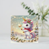 輝くクリスマスのオーナメントを持つユニコーン シーズンカード (スタンド正面)