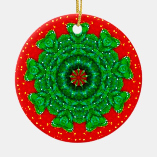 輝くクリスマスのフラクタル セラミックオーナメント (正面)