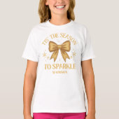 輝くクリスマスの季節 金色 Tシャツ (正面)