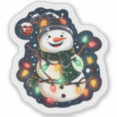 輝くクリスマスの雪だるま シール (正面)