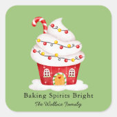 「輝くクリスマスの魔法」カップケーキ クリスマス ホリデーシーズン スクエアシール (正面)