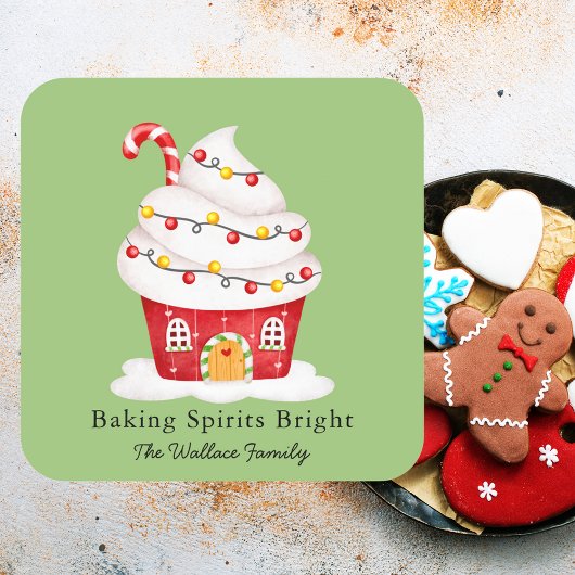 「輝くクリスマスの魔法」カップケーキ クリスマス ホリデーシーズン スクエアシール