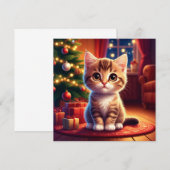 輝くクリスマスツリーのそばに座る子猫 (正面/裏面)