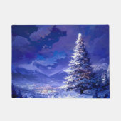 輝くクリスマスツリーの雪山風景 ドアマット (正面)