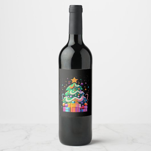輝くクリスマスツリーの魔法 ワインラベル (正面)