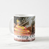 輝くクリスマスツリースターの写真ラメ コーヒーマグカップ (正面左)