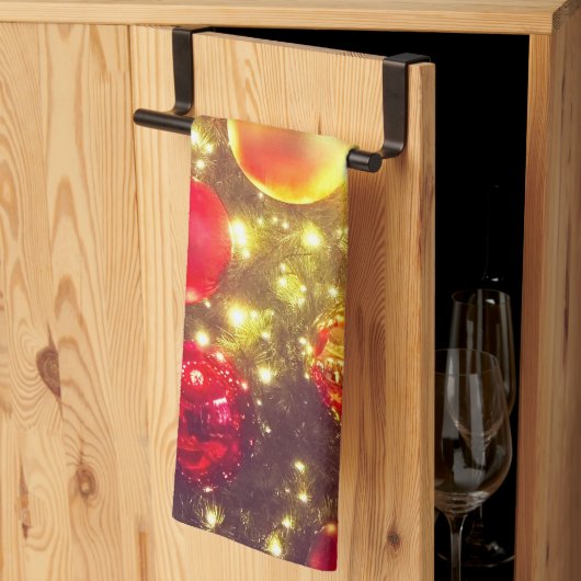 輝くクリスマスボールクラスタの喜び キッチンタオル (三つ折り)