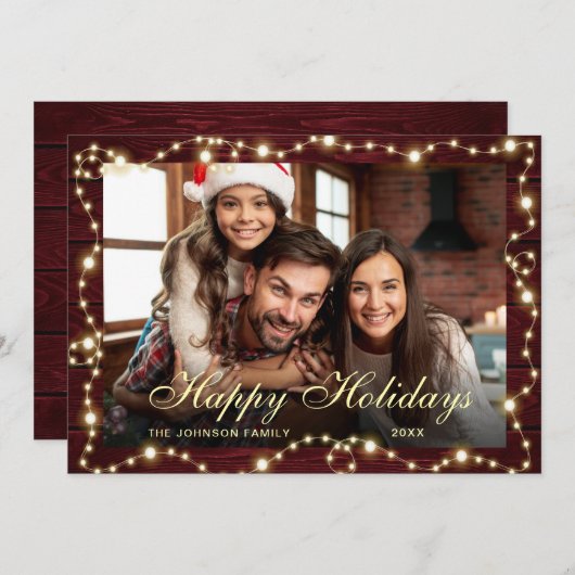 輝くクリスマスライト素朴フォトGREETING シーズンカード (正面/裏面)