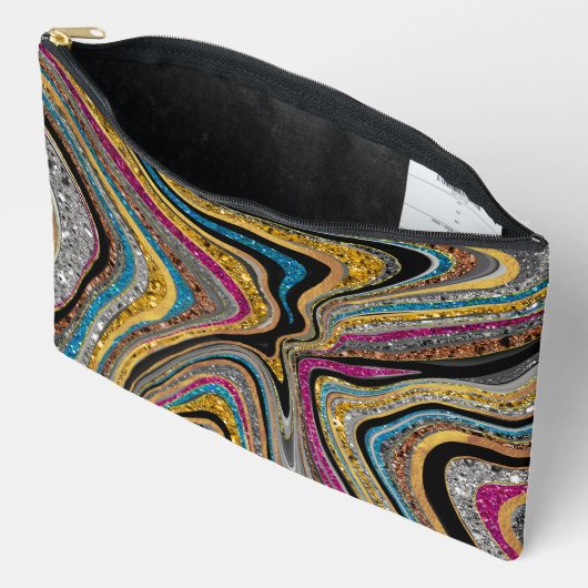輝くグラムの輝くガーリー大理石アート アクセサリーポーチ (見開き)
