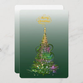 輝くグリーンのホリデーツリー フラットホリデーカード 招待状