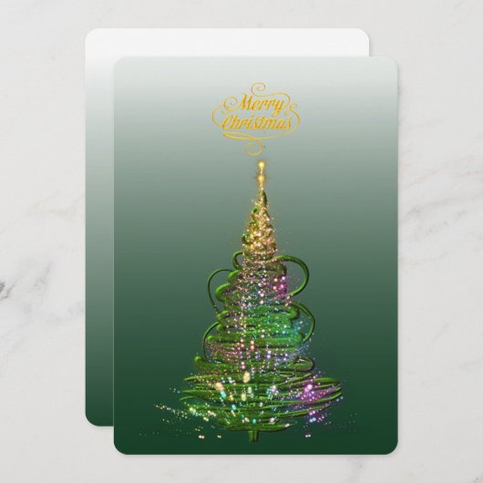 輝くグリーンのホリデーツリー フラットホリデーカード 招待状 (正面/裏面)