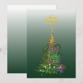 輝くグリーンのホリデーツリー フラットホリデーカード 招待状