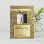 輝くゴールドとブラックの50歳の誕生日 招待状 (スタンド正面)