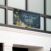 輝くゴールドとブルーのお祭り的な新年のお祝い 横断幕 (ビルの外側)