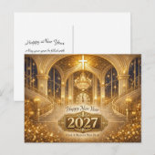 輝くゴールドのクリスチャン祝福新年2027 シーズンポストカード (正面/裏面)