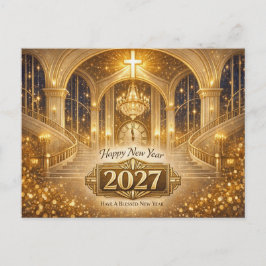 輝くゴールドのクリスチャン祝福新年2027 シーズンポストカード