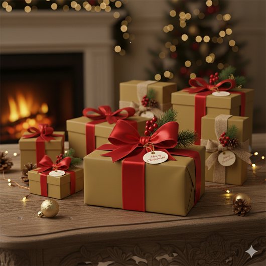 輝くゴールドのクリスマスお祝いギフト包装紙 ラッピングペーパー