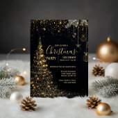 輝くゴールドのクリスマスツリー招待状 招待状