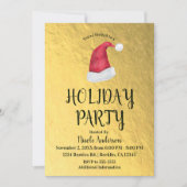 輝くゴールドのクリスマスホリデーパーティーレッドサンタハット 招待状 (正面)
