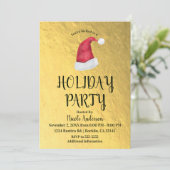 輝くゴールドのクリスマスホリデーパーティーレッドサンタハット 招待状 (スタンド正面)