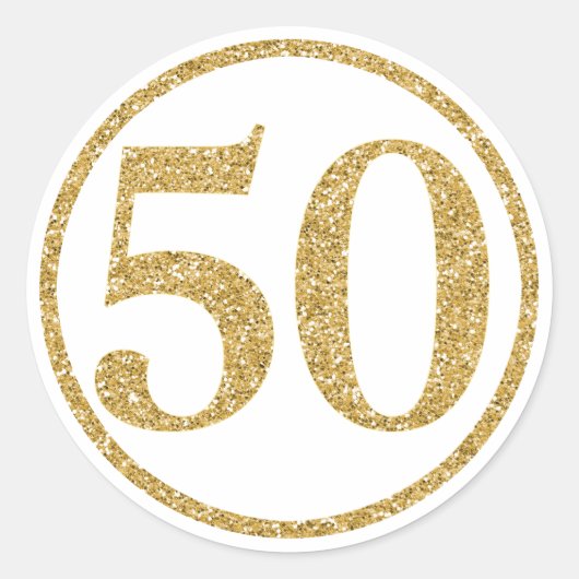 輝くゴールドの数字50 サークル ラウンドシール (正面)