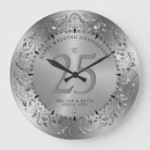 輝くゴールドの渦巻きが円形のフレーム 50周年記念の結婚式 ラージ壁時計 (正面)