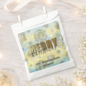 輝くゴールドの繊細な雪の結晶 メリークリスマス フェイバーバッグ (クリップ留めされた状態)