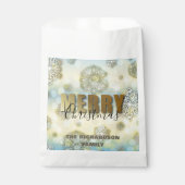 輝くゴールドの繊細な雪の結晶 メリークリスマス フェイバーバッグ (正面)