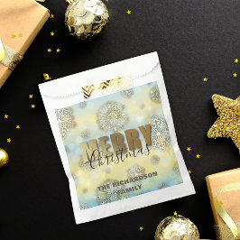 輝くゴールドの繊細な雪の結晶 メリークリスマス フェイバーバッグ