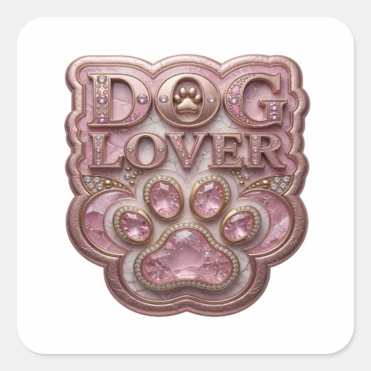輝くゴールドのDOG LOVER スクエアステッカー スクエアシール (正面)